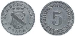 World Coins - Germany City of Kassel 1917 5 Pfennig - Cassel Zinc (171460) 1.65g XF Funck 78.2 Men05 4302.5 Men18 5464.2