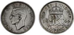 World Coins - Great Britain United Kingdom George VI 1944 6 Pence