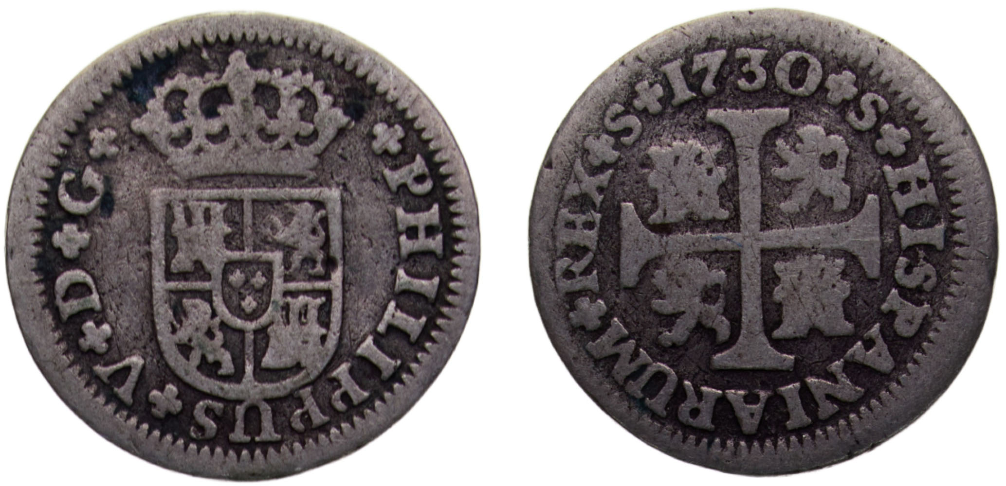 Spain Kingdom Felipe V 1730 S 1/2 Real 1.3g | European Coins