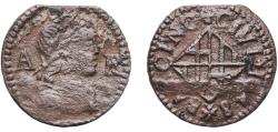 World Coins - Spain Principality of Catalonia 1648 Ardite - Louis XIV (Barcelona,bust right) Copper La Seca Mint 1.35g VF Cal 152 Aureo 34 CruSeg 267