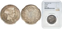 World Coins - Spain Kingdom 1860 10 Reales - Isabel II Silver (.900) Madrid Mint 13g NGC AU 50 KM 611.2 Cal 229 Aureo 537