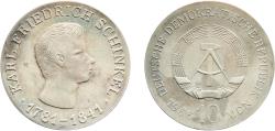 World Coins - Germany German Democratic Republic Democratic republic 1966 10 Mark (Karl Friedrich Schinkel) Silver (.800) (50000) 17.11g UNC KM 15.1