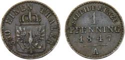 World Coins - Germany State Kingdom of Prussia Friedrich Wilhelm IV 1847 A 1 Pfenning