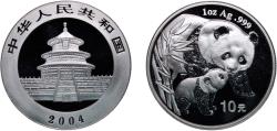 World Coins - People's Republic of China People's Republic 2004 10 Yuan (Panda) Silver (.999) 31.1g UNC KM 1528