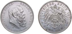 World Coins - Germany Kingdom of Bavaria Second Empire 1911 D 5 Mark - Otto Prince Regent Luitpold Silver (.900) Munich Mint (130000) 27.84g AU KM 999 J 50 AKS 205 Schön DM 19 Dav GT III 619