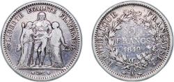 World Coins - France Second Empire 1849 A 5 Francs (Hercule, 2nd republic) Silver (.900) Monnaie de Paris, Paris (and Pessac starting 1973), (29130599) 24.63g VF Franc 2014 326 Gad 1789 683 KM