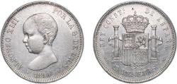 World Coins - Spain Kingdom 1890 *18-90 MPM 5 Pesetas - Alfonso XIII (1st portrait) Silver (.900) Madrid Mint (4275258) 24.92g AU KM 689 Cal 12