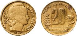 World Coins - Argentina Federal Republic 1950 20 Centavos Aluminium bronze (Cu 92 Al 8) Buenos Aires Mint (40071355) 3.7g XF  KM 42 CJ 196-204 Schön 45