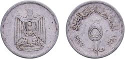 World Coins - Egypt United Arab Republic AH 1386 (1967)  5 Milliemes Aluminium (95% Aluminium and 5% Magnesium) Cairo Mint 1.51g VF  KM 410 Schön 113 MHC 317