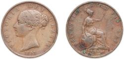 World Coins - Great Britain United Kingdom 1953 ½ Penny - Victoria (1st portrait) Copper Royal Mint (Tower Hill) 9.08g VF KM 726 Sp 3949
