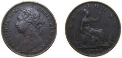 World Coins - Great Britain 1888 1 Farthing - Victoria (2nd portrait; 2nd type) Bronze Royal Mint (Tower Hill) (1887200) 2.83g VF KM753 Sp3958/9