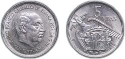 World Coins - Spain Nationalist Government 1957 5 Pesetas - Francisco Franco (Copper-nickel) Copper-nickel (40000000) 5.75g UNC KM 786 Cal 49 Schön 34