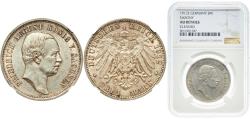 World Coins - Germany Kingdom of Saxony Second Empire 1912 E 3 Mark - Friedrich August III Silver (.900) Muldenhütten Mint (378750) 16.66g NGC AU  KM 1267 J 135