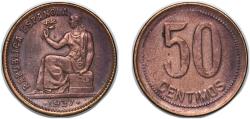 World Coins - Spain Second Republic 1937 *?-4 50 Centimos - II Republic Brass (90% copper, 10% zinc) (50000000) 6.35g XF KM 754 Cal 3 Schön 20