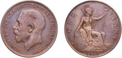 World Coins - Great Britain United Kingdom Kingdom 1921 1 Penny - George V Bronze Royal Mint (Tower Hill) (129717600) 9.42g VF  KM 810 Sp 4051-3