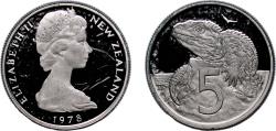 World Coins - New Zealand 1978 5 Cents - Elizabeth II (2nd portrait) Copper-nickel (15000) 2.83g PF KM 34.1 KM 34.2