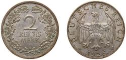 World Coins - Germany Germany - 1871-1948 Weimar Republic 1926 A 2 Reichsmark Silver (.500) Berlin Mint (31645259) 10g UNC KM 45 AKS 32 J 320 Schön DM 44