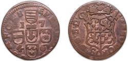 World Coins - Low countries feudal Prince-bishopric of Liege Holy Roman Empire 1746 Liard - John Theodore of Bavaria (1st period, date reverse) Copper Liège Mint 3.22g XF KM 146 Dgs 1162