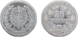 World Coins - Germany German states 1877 C 50 Pfennig - Wilhelm I (type 1 - large shield) Silver (.900) (2819513) 2.61g VF KM 8 AKS 4 J 8 Schön DM 8