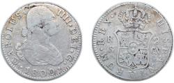 World Coins - Spain 1800 SCN 2 Reales - Carlos IV Silver (.806) Seville Mint 5.9g VF KM 430