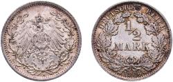 World Coins - Germany Second Empire 1906 A ½ Mark - Wilhelm II (type 2 - small shield) Silver (.900) (Ag 900, Cu 100) Berlin Mint (29753852) 2.76g AU  KM 17 AKS 6 J 16 Schön 17