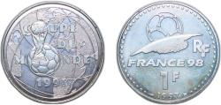 World Coins - France Fifth Republic 1997 1 Franc (World Cup) Silver (.900) (250000) 11.98g PF KM 1211