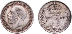 World Coins - Great Britain United Kingdom United Kingdom 1920 3 Pence - George V (2nd issue; incl. Maundy) Silver (.500) Royal Mint (Tower Hill) 1.4g VF  KM 813a Sp 4026 Sp 4029