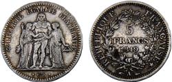 World Coins - France Second Republic 1849 A 5 Francs "Hercules"