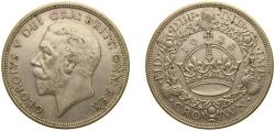 World Coins - Great Britain United Kingdom 1928 1 Crown - George V ('Wreath' Crown) Silver (.500) Royal Mint (Tower Hill) (9034) 28.28g AU KM 836 Sp 4036