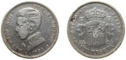 World Coins - Spain Kingdom 1904 *19-04 SMV 1 Peseta - Alfonso XIII (4th portrait) Silver (.835) Madrid Mint (5294000) 5g VF KM 721
