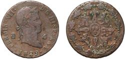 World Coins - Spain Kingdom 1829 4 Maravedis - Fernando VII Copper Real ingenio de Segovia Mint 5.48g VF  KM 489