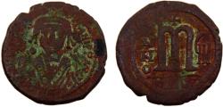 Ancient Coins - Byzantine Empire Mauricius Tiberius ND (588) THЄUP 40 Nummi