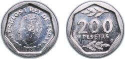 World Coins - Spain Kingdom 1987 200 Pesetas - Juan Carlos I Copper-nickel (75% copper, 25% nickel) Royal Mint of Spain 8.45g UNC KM 830