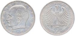 World Coins - Germany Federal Republic of Germany 1957 G 2 Deutsche Mark (Max Planck) Copper-nickel Staatliche Münze Baden-Württemberg Mint (2598000) 7g AU KM 116 J 392 Schön 115