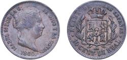 World Coins - Spain Kingdom 1860 10 Centimos de Real - Isabel II Copper Segovia Mint 3.64g XF Cal 606
