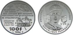 World Coins - France Fifth Republic 1994 100 Francs 50th Anniversary of the Liberation of Paris, Philippe Leclerc de Hauteclocque