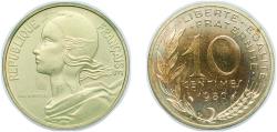 World Coins - France Fifth Republic 1980 10 Centimes Copper-aluminium-nickel (140010011) 2.99g UNC KM 929 Gad 293 Schön 229 F 144
