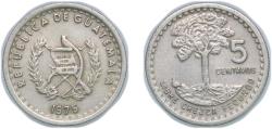 World Coins - Guatemala Republic 1975 5 Centavos Nickel brass Casa de Moneda de Guatemala Mint (10000000) 1.6g VF KM 270 Schön 55.1