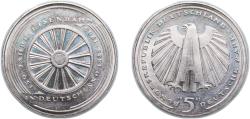 World Coins - Germany Federal Republic of Germany 1985 G 5 Deutsche Mark (Eisenbahn in Deutschland) Copper-nickel clad nickel Staatliche Münze Baden-Württemberg Mint (8000000) 10g UNC KM 163 J