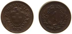 World Coins - Switzerland Federal State 1925 B 1 Rappen (Wreath; bronze) Bronze (95% copper, 4% tin, 1% zinc) Bern Mint (2500000) 1.5g UNC HMZ 2 1215 Divo/Tob19 326 KM 3 Schön 15 Y 18