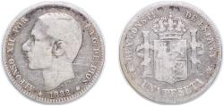 World Coins - Spain Kingdom 1882 *??-82 MSM 1 Peseta - Alfonso XII (2nd portrait) Silver (.835) (3505024) 4.76g F KM 686 Cal 56