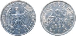 World Coins - Germany Weimar Republic 1923 A 200 Mark Aluminium Berlin Mint (174900023) 1g XF  KM 35 AKS 24 J 304 Schön 27