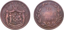 World Coins - Romania Kingdom 1867 WATT & CO. 10 Bani - Carol I Copper James Watt & Co. Mint (12500000) 9.4g VF  KM 4