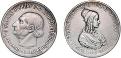 World Coins - Germany Prussian province of Westphalia Weimar Republic 1923 Medal - Minister vom Stein and Annette v. Droste-Hülshoff Tombac (9985) 32.35g UNC Funck 645.16 Bosselt 59
