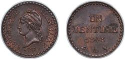 World Coins - France Second Republic 1848 A 1 Centime (2nd Republic) Bronze (8615046) 2.02g AU F 101 Gad 84 KM 754