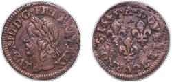 World Coins - France Kingdom 1643 A Double Tournois - Louis XIII (Latin text) Copper Paris Mint (6104280) 3.15g VF CGKL 516 Dy royales 1377 Ciani 1724