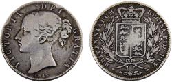 World Coins - Great Britain United Kingdom Victoria 1845 1 Crown 1st portrait, Bump on Rim