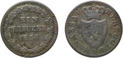World Coins - Germany Duchy of Nassau German states 1838 1 Kreuzer - William Copper Wiesbaden Mint (268800) 3.86g VF Isenbeck 158