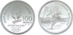 World Coins - France Fifth Republic 1989 100 Francs 1992 Olympics, Albertville, Ice Skating