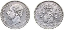 World Coins - Spain Kingdom 1882 *18-82 MSM 2 Pesetas - Alfonso XII Silver (.835) Madrid Mint (20342803) 10g XF KM 678